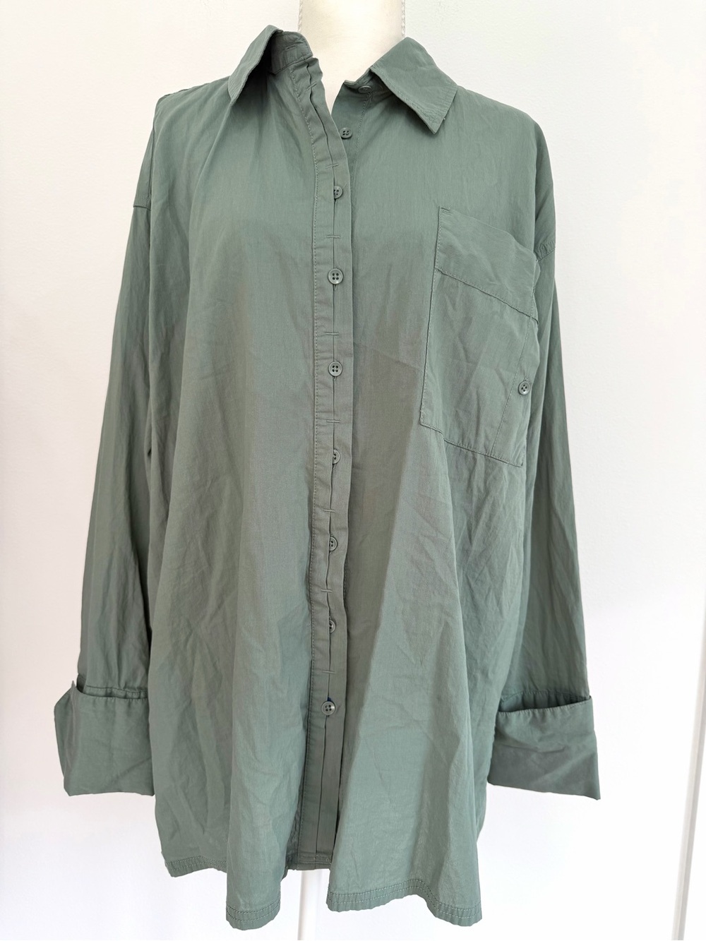 Free People Oversized Button-Down Shirt in Sage Green